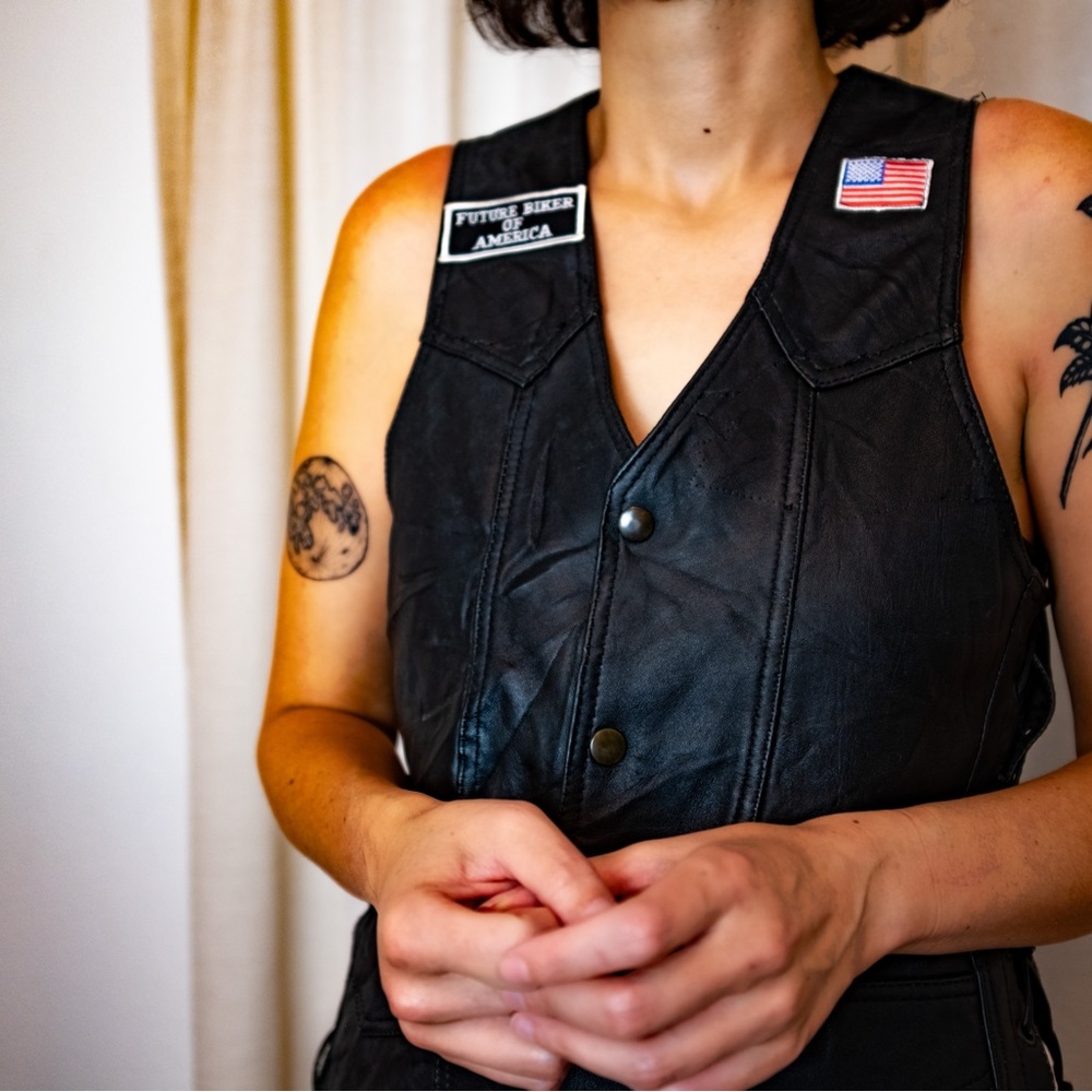 1990s leather biker vest